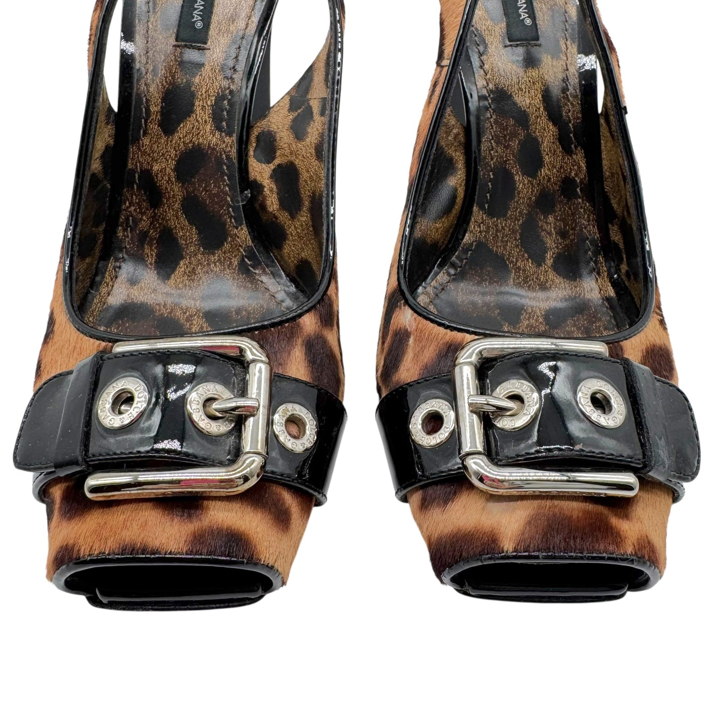 Dolce & Gabbana Leopard Ponyhair Peep-Toe Pump Heels