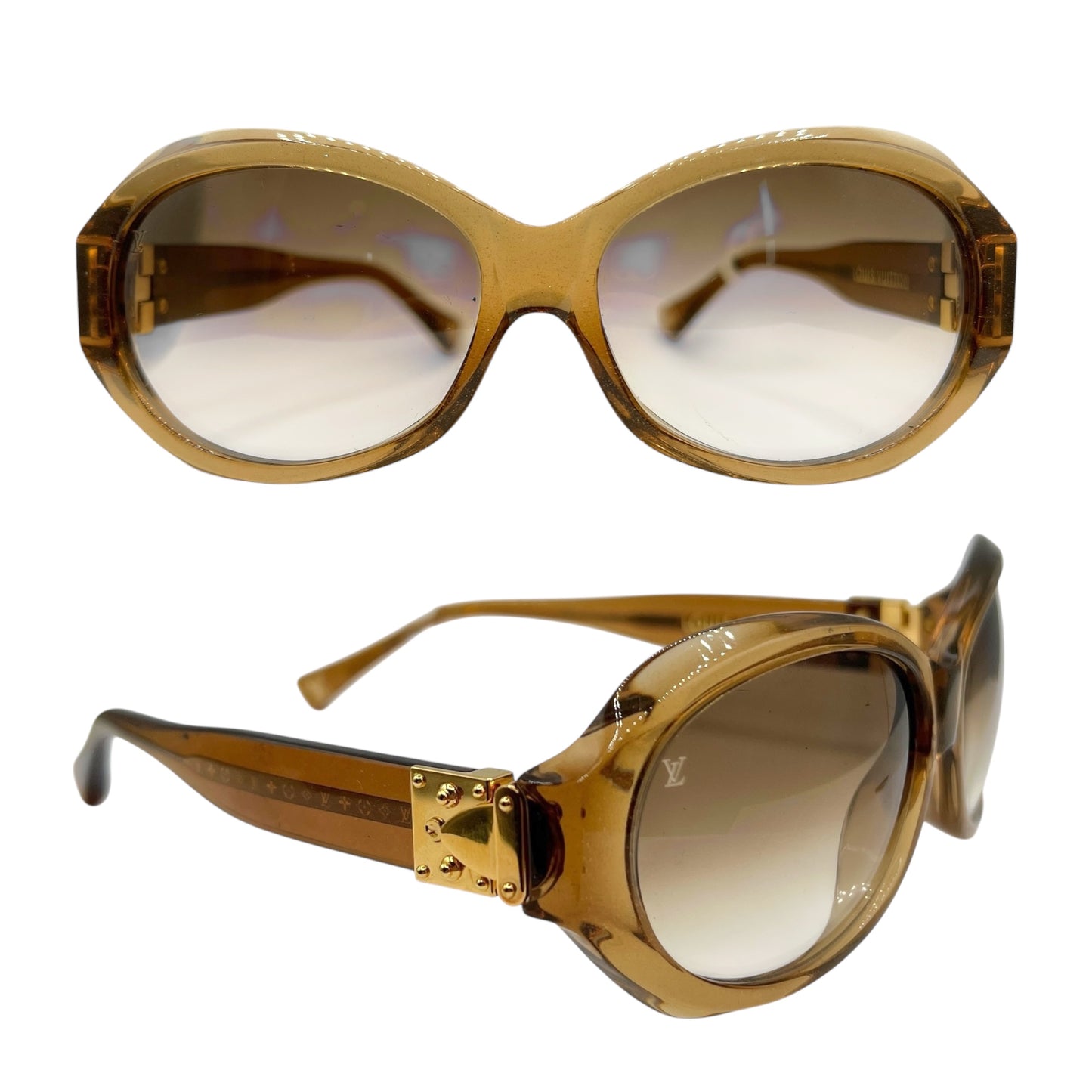 Louis Vuitton Gold Glitter Oversized Round Sunglasses Z0094E w/ Case