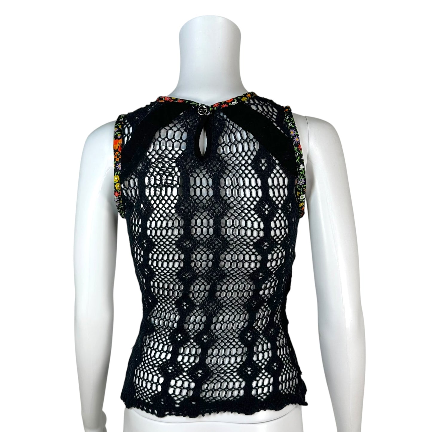Dolce & Gabbana Black Sheer Crochet Tank Top Floral Trim