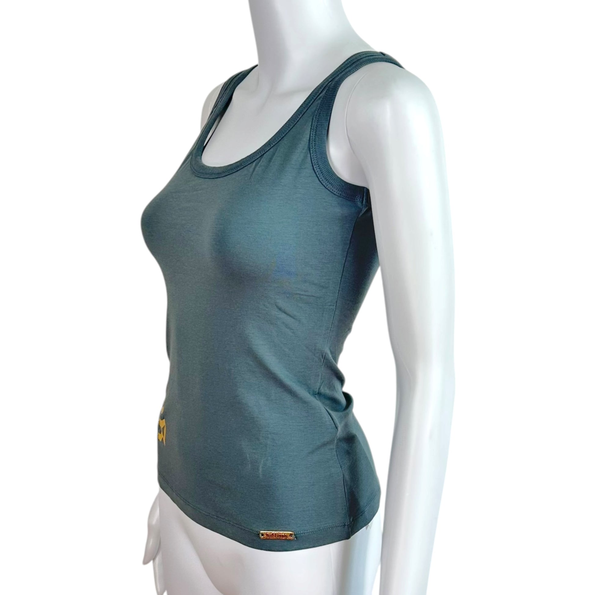 Galliano Gray Gold Glitter Logo Tank Top