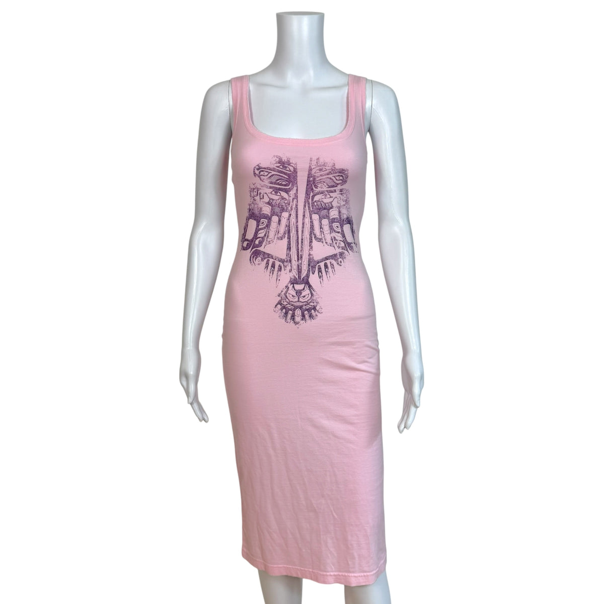 Dsquared2 Pink Totem Pole Logo Print Midi Tank Dress