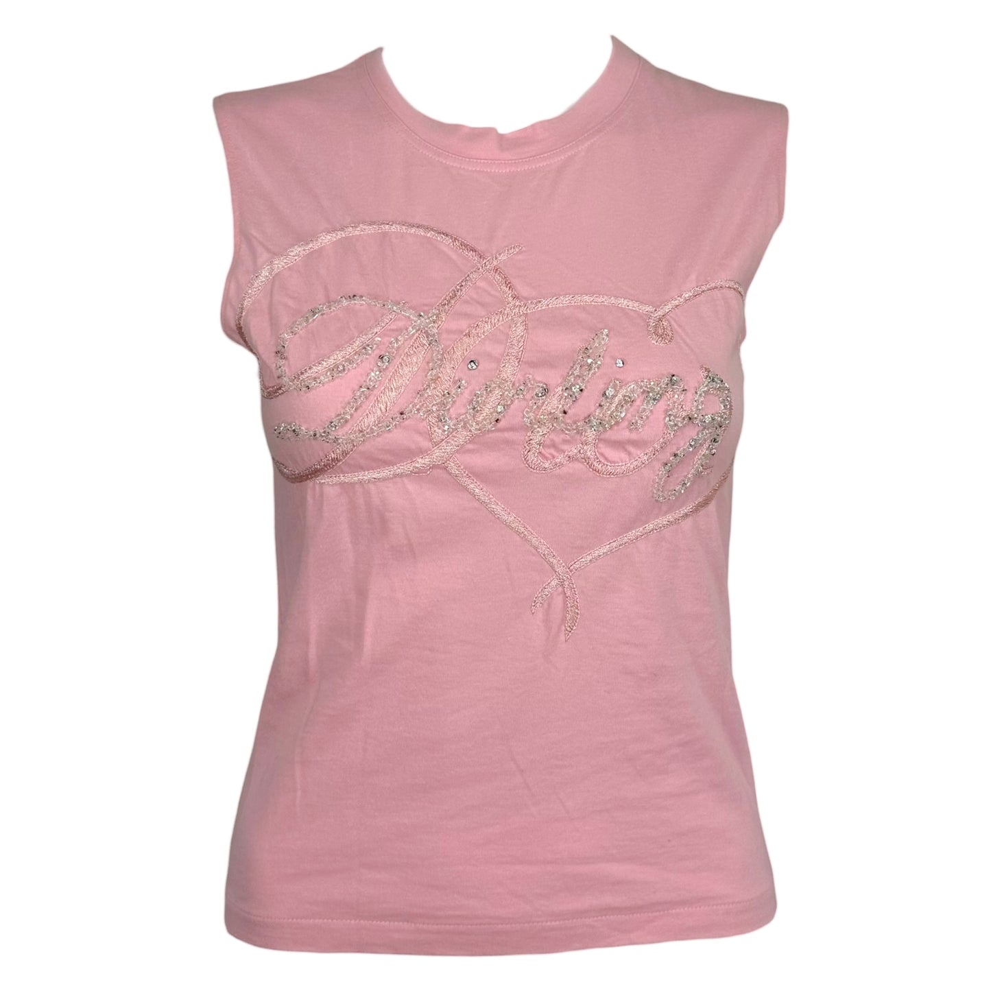 Christian Dior Pink Beaded Tank Top Sleeveless Crew Neck