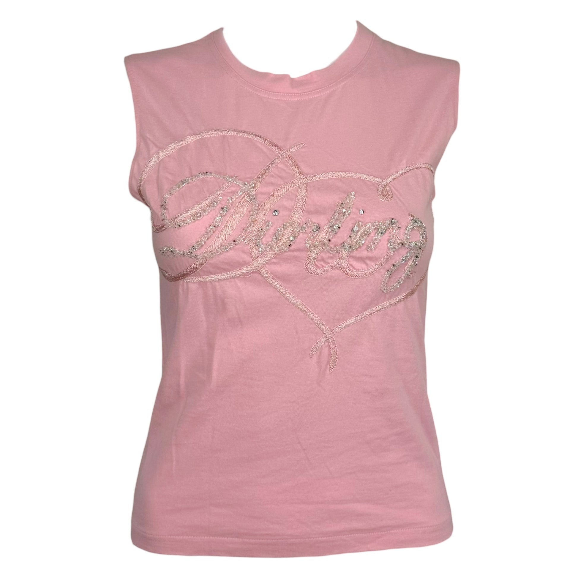 Christian Dior Pink Beaded Tank Top Sleeveless Crew Neck