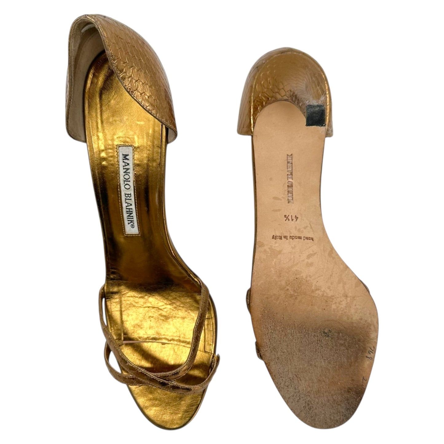 Manolo Blahnik Bronze Snakeskin Heeled Sandals