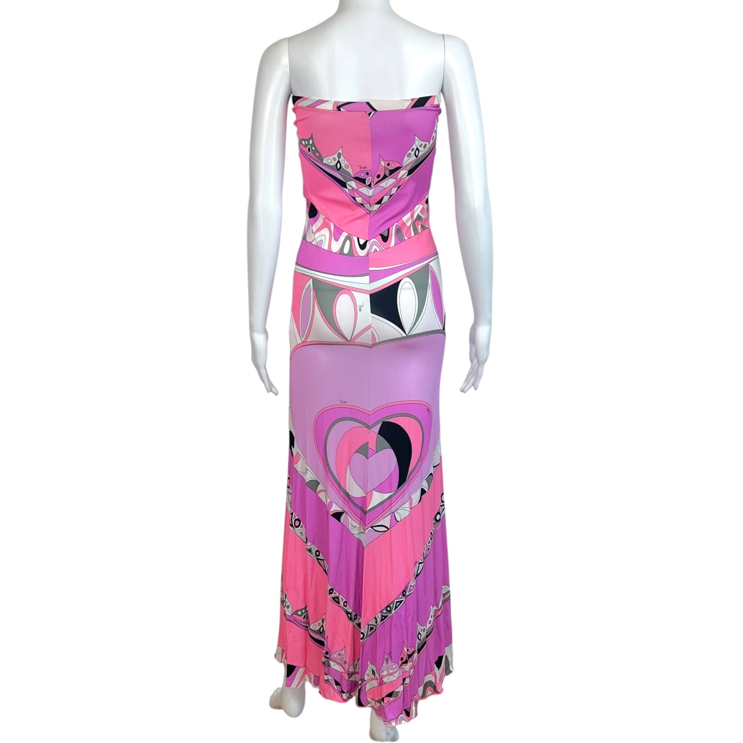 Emilio Pucci Pink & Purple Printed Silk Knit Strapless Maxi Dress