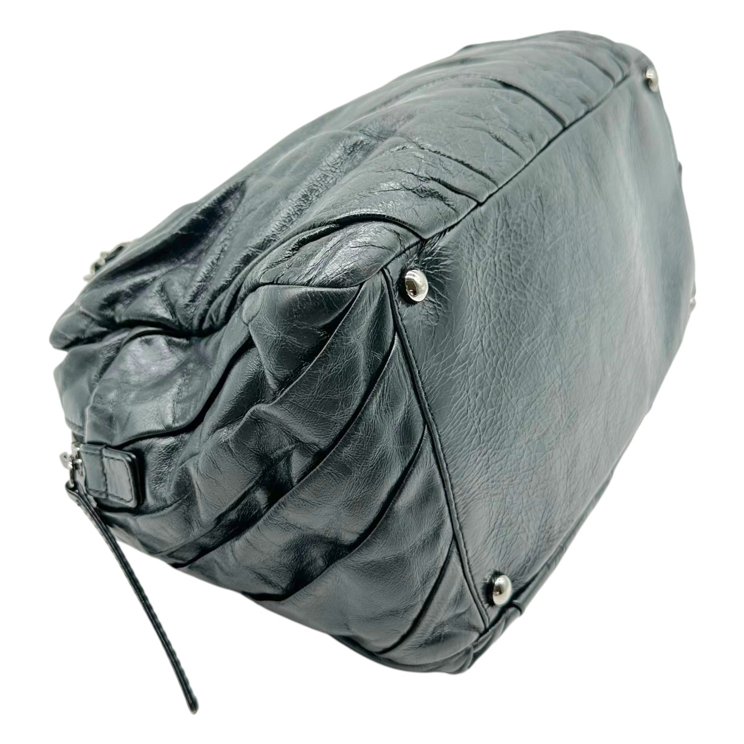Chanel Black Ruched Leather Shoulder Bowler Bag