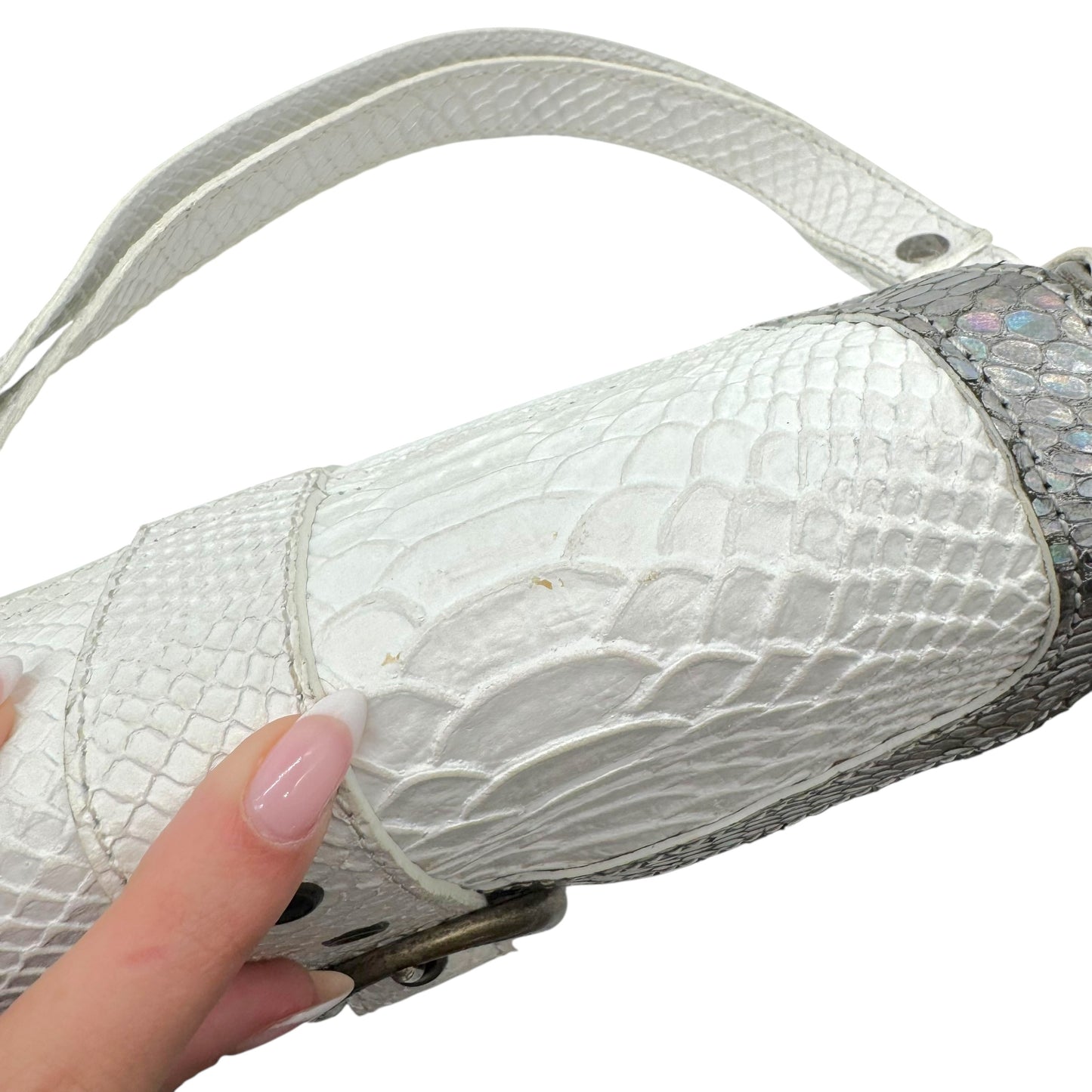 Just Cavalli White & Silver Faux Python Leather Shoulder Bag