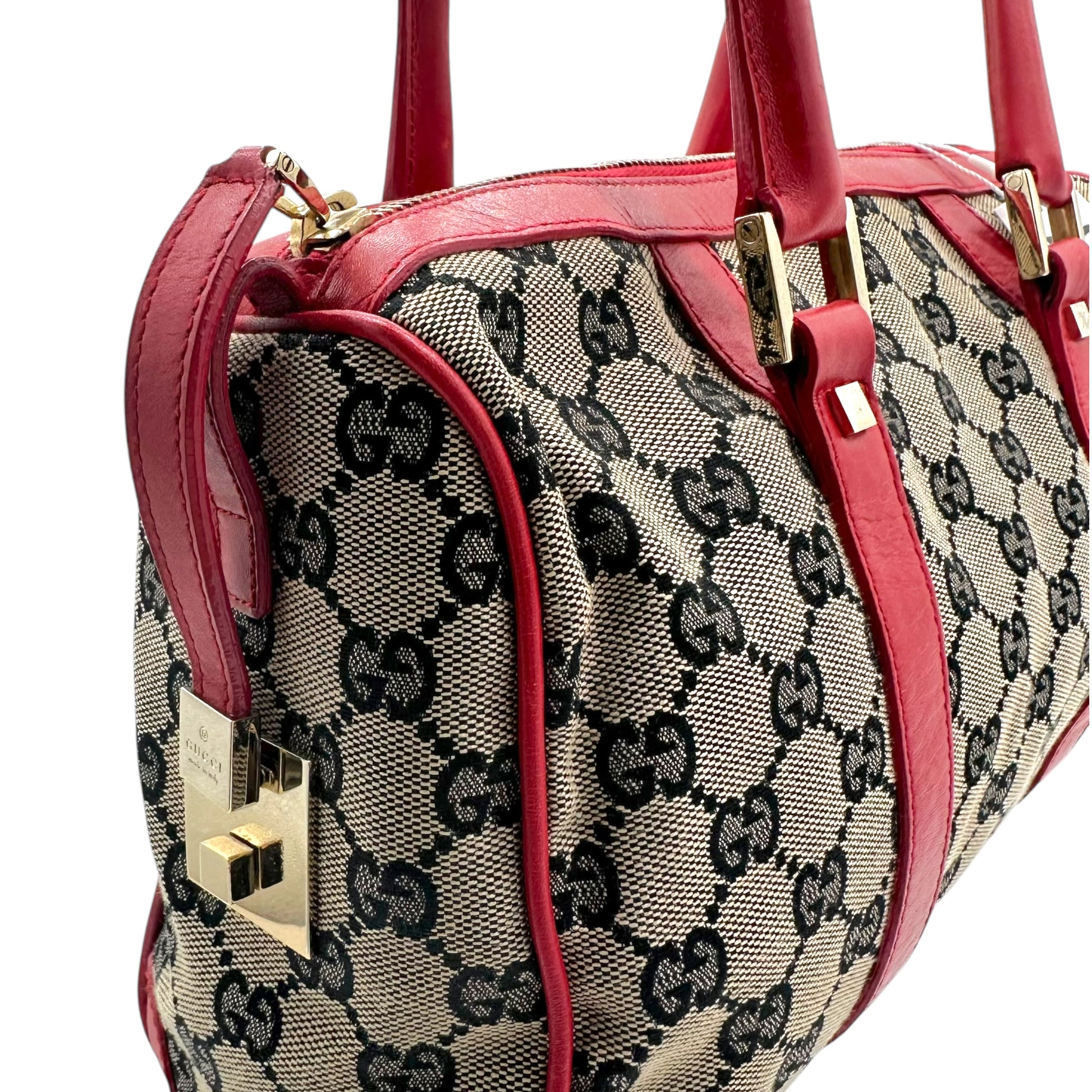 Gucci Red Trim Monogram Boston Bag - Outfit Repeater
