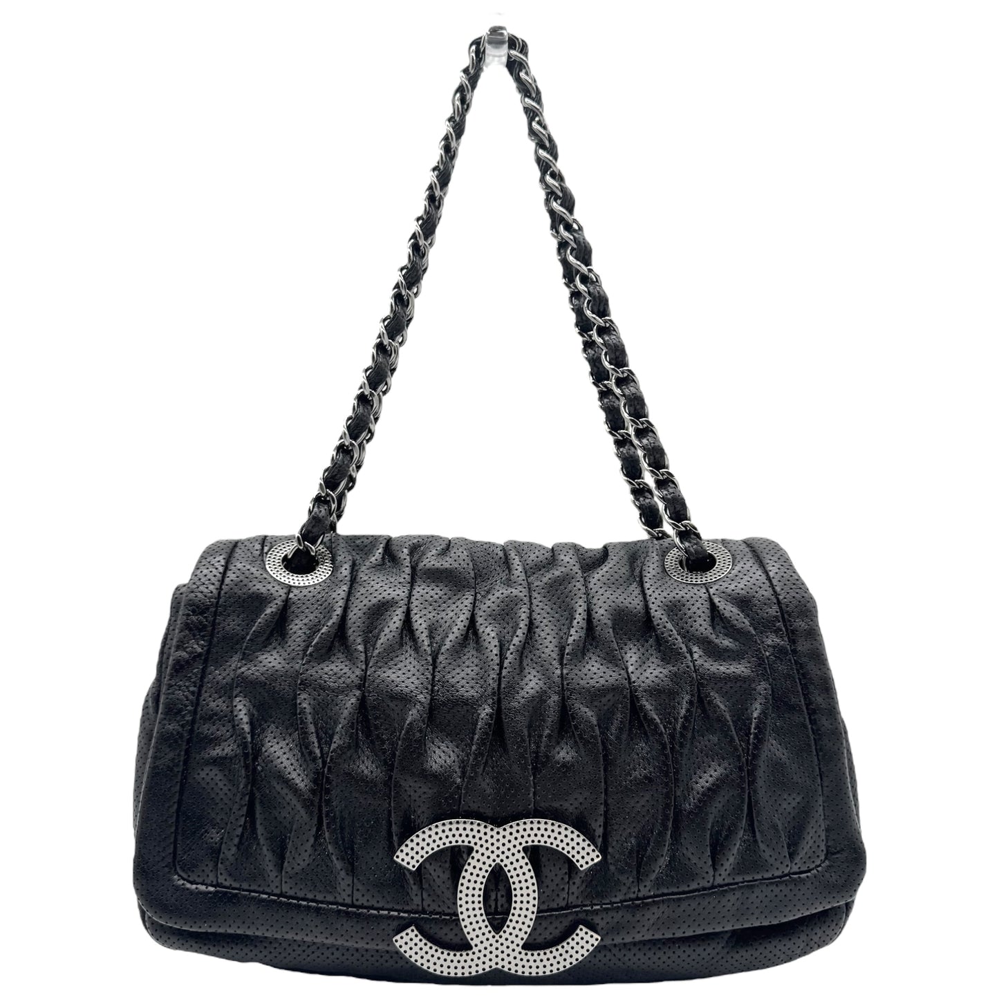 Chanel Black Perforated Leather Shoulder Bag - Outfit Repeater