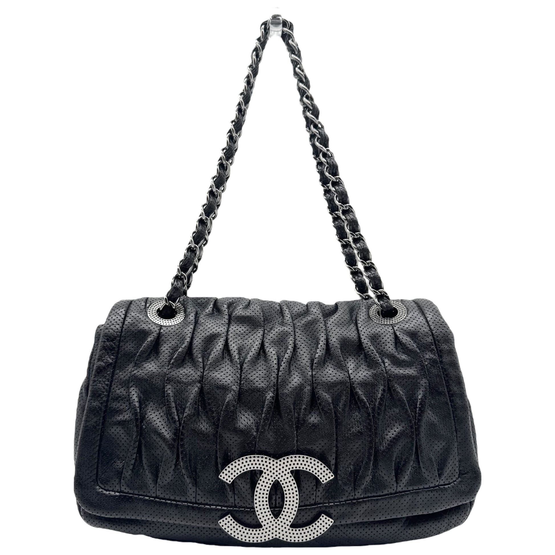 Chanel Black Perforated Leather Shoulder Bag - Outfit Repeater
