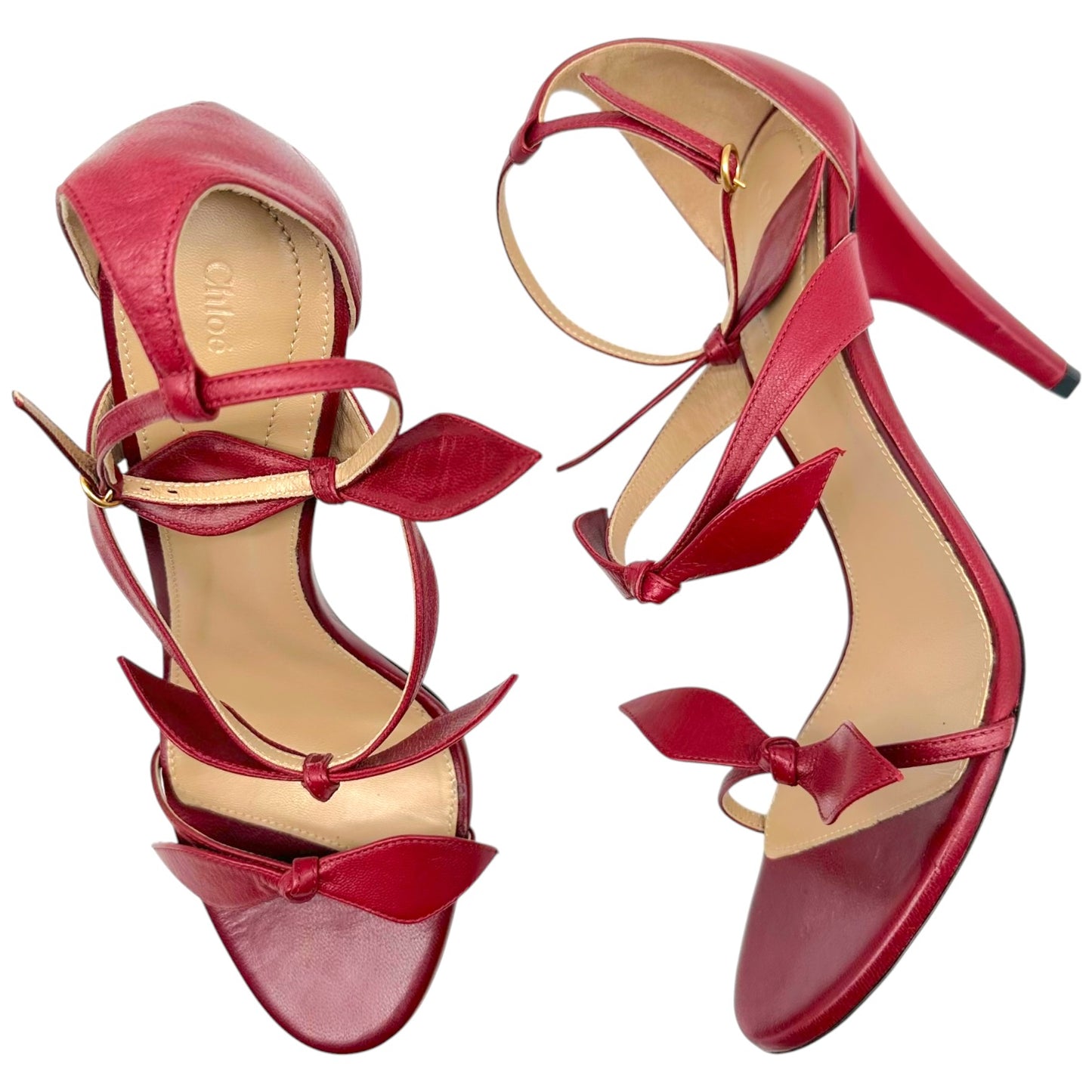 Chloé Red Bow Embellished Strappy Sandal Heels