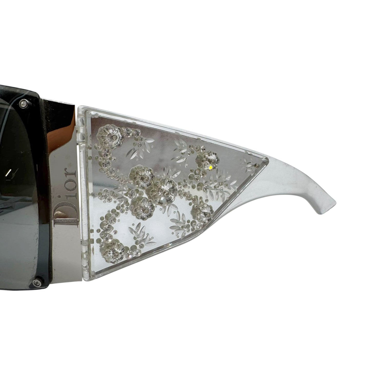 Christian Dior DiorGrandSalon Silver Mirrored Rhinestone Embellished Shield Sunglasses w/ Box