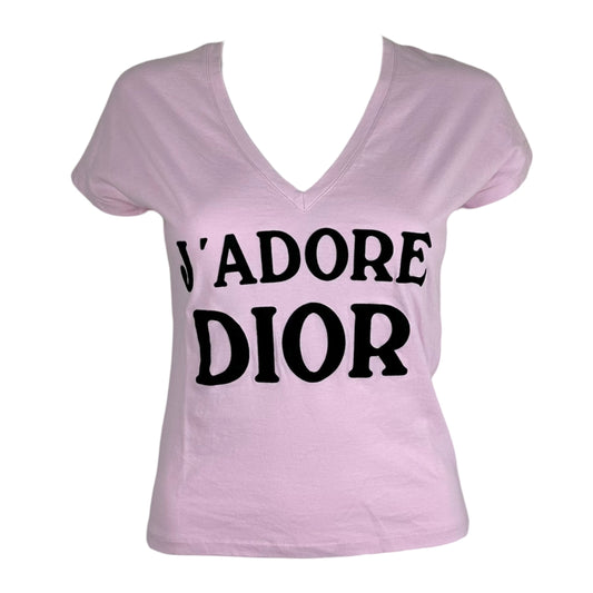 Christian Dior 2003 J'Adore Dior Pink & Black V-Neck T-Shirt