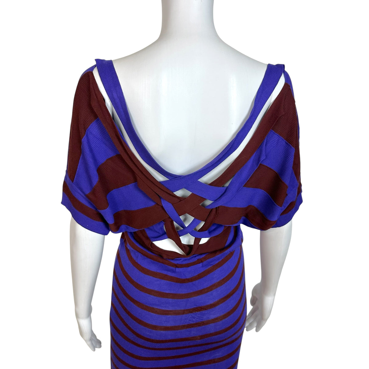 Jean Paul Gautier Purple & Burgundy Striped Open Back Maxi Dress