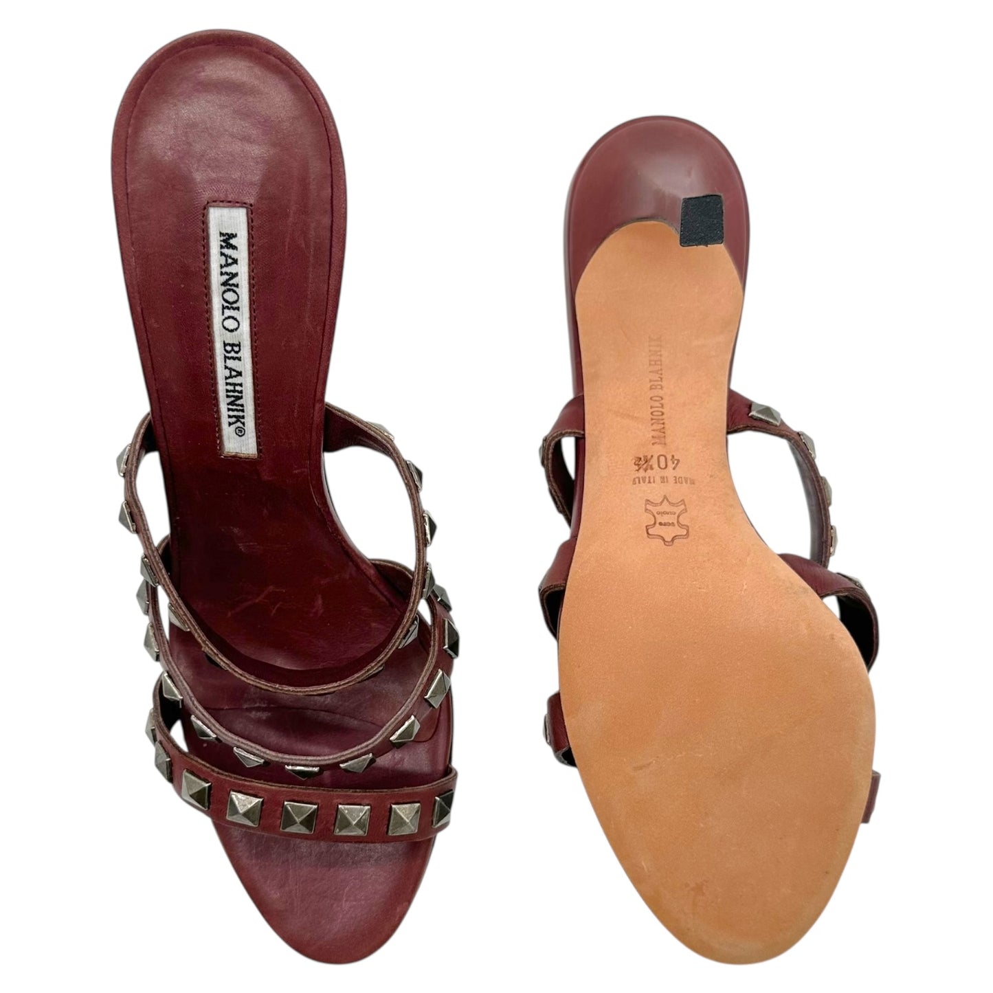 Manolo Blahnik Brown Leather Studded Mule Heels - Outfit Repeater