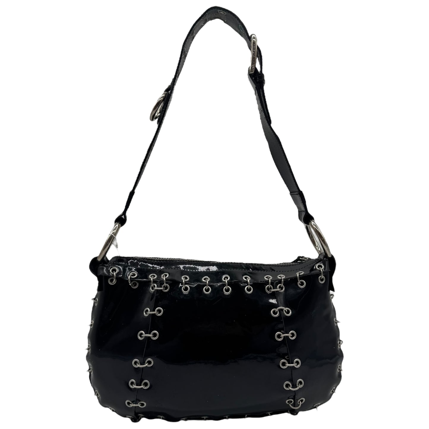 Dolce & Gabbana Black Patent Leather Pierced & Studded Shoulder Bag - Outfit Repeater