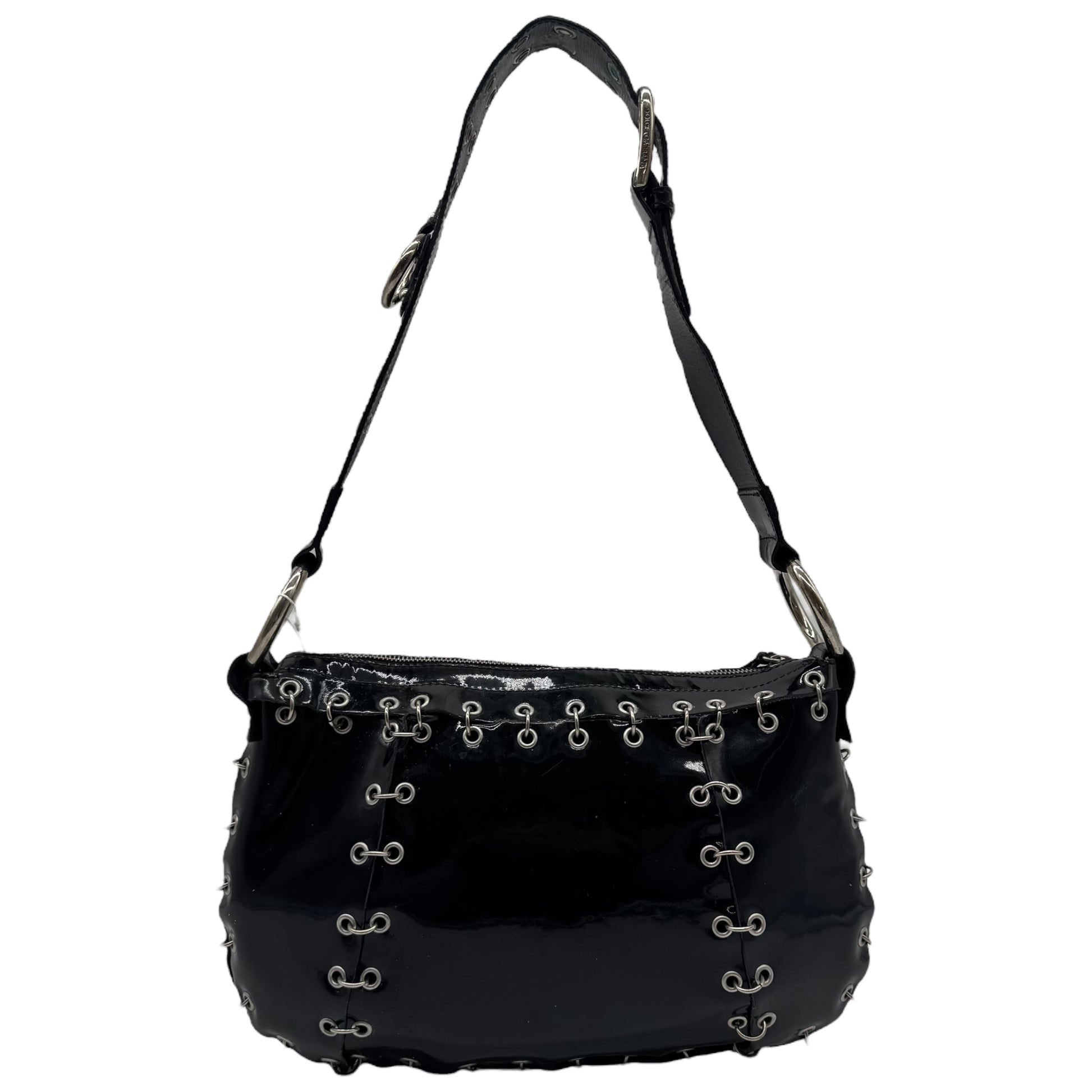 Dolce & Gabbana Black Patent Leather Pierced & Studded Shoulder Bag - Outfit Repeater