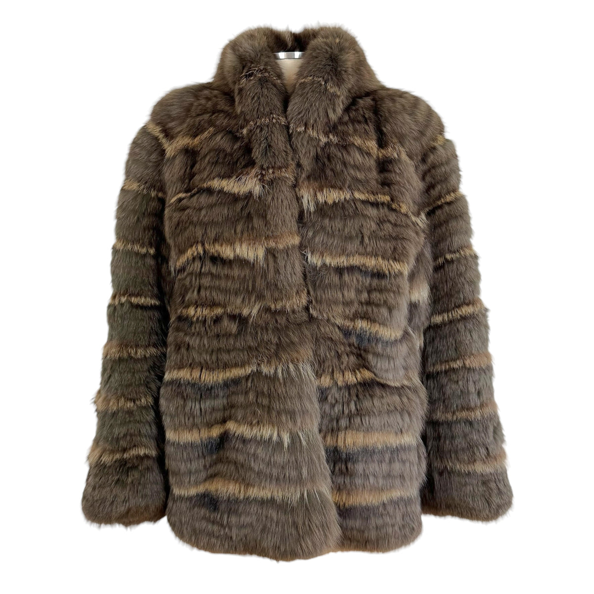 Vintage Dyed Fox Fur Coat Gray Brown Striped 1990s