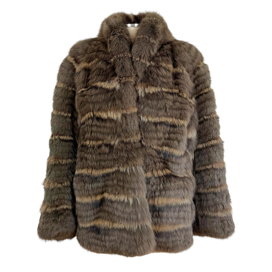 Vintage Dyed Fox Fur Coat Gray Brown Striped 1990s