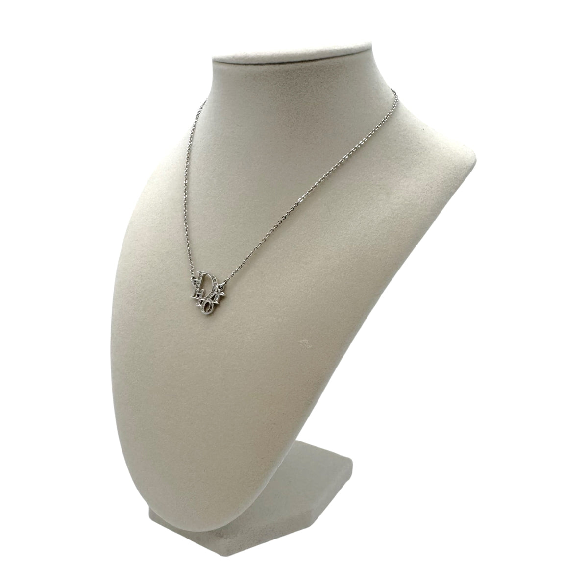 Christian Dior Silver Crystal Embellished Logo Necklace