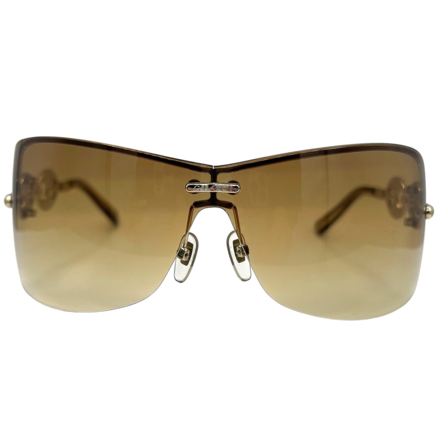 Gucci Brown Gradient & Silver Link Arm Rimless Shield Sunglasses GG2772 w/ Case & Box
