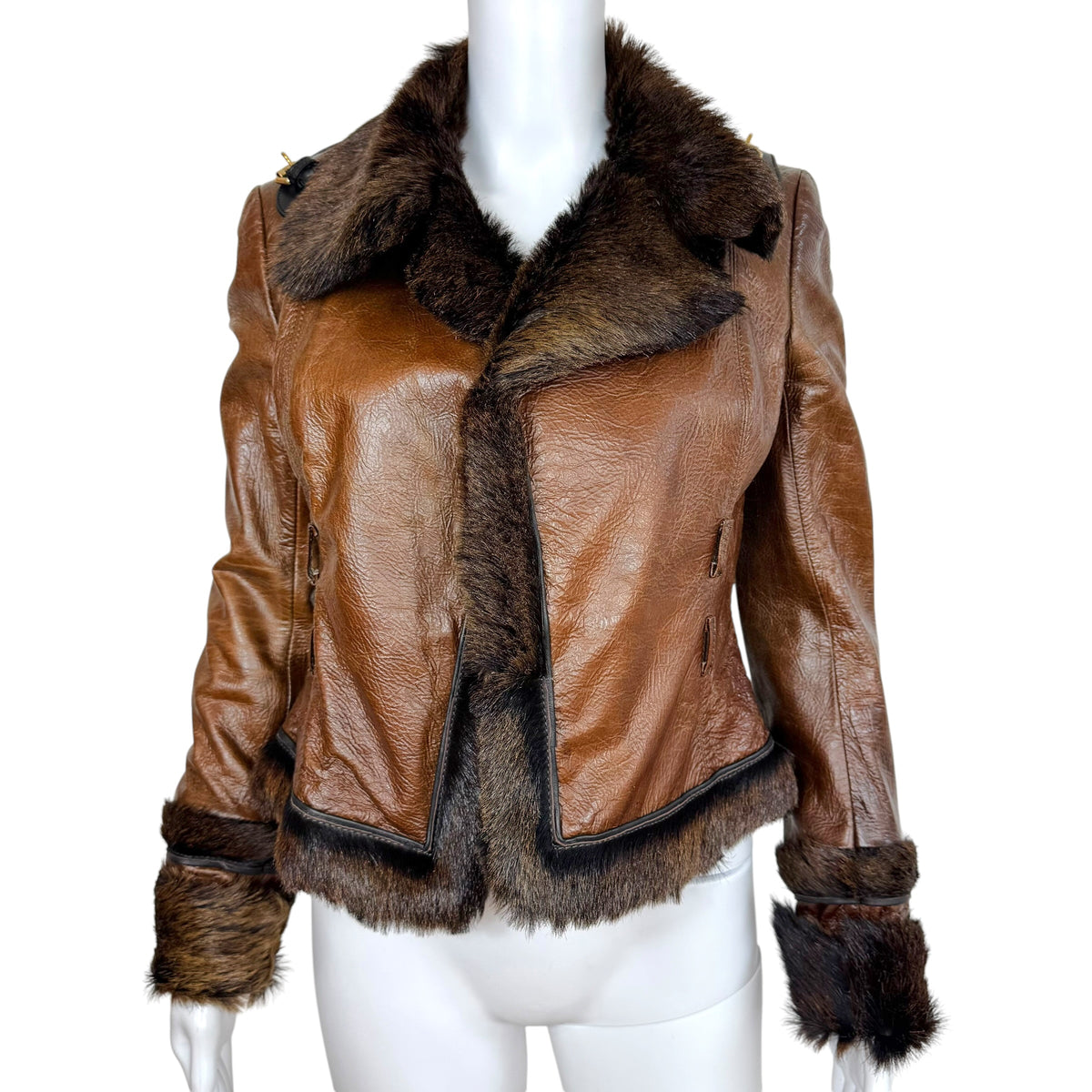 Dsquared2 Brown Leather & Fur Jacket