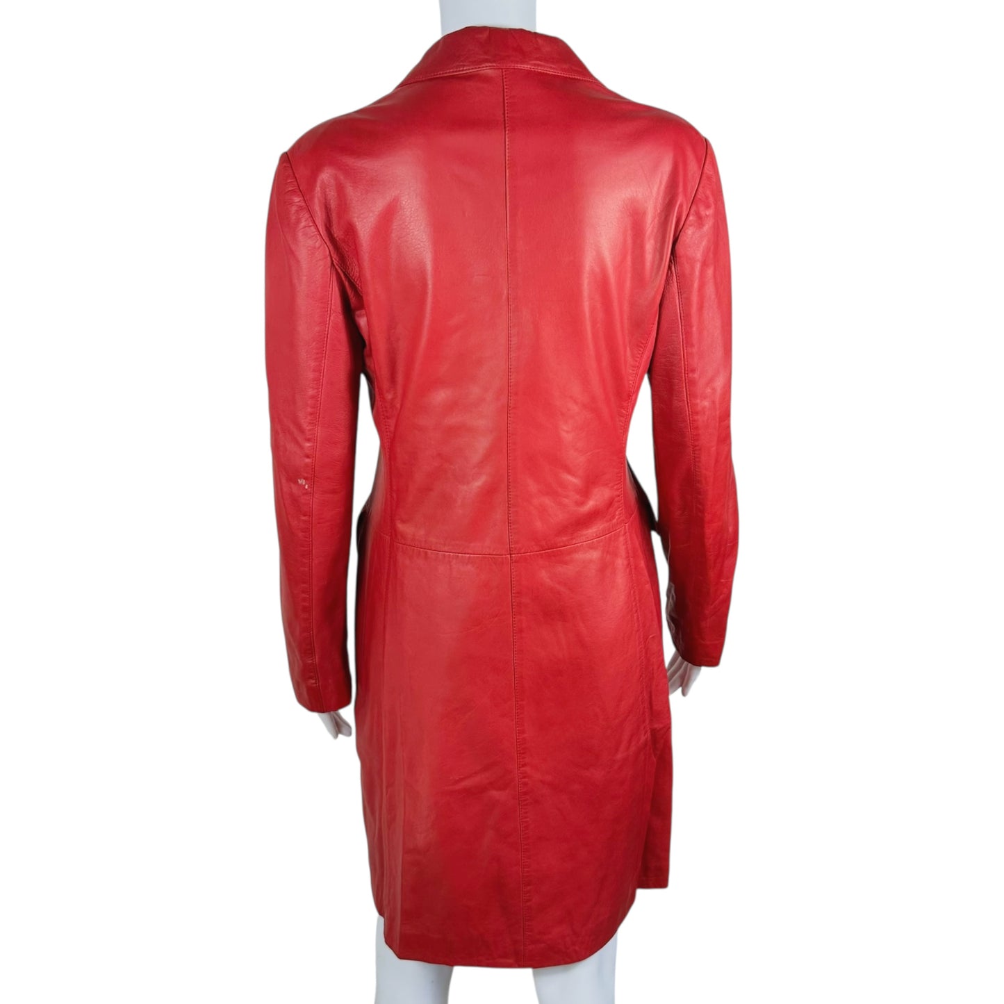 D&G Dolce & Gabbana Red Leather Longline Coat