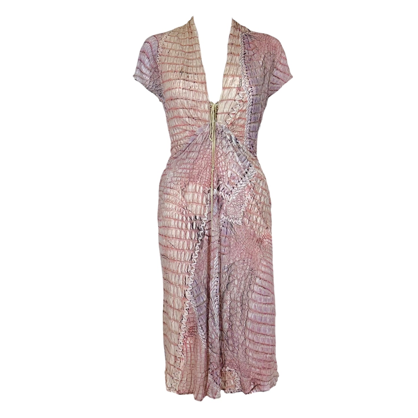 Roberto Cavalli S/S 2011 Pink Croc Print Lace Up Front Midi Dress