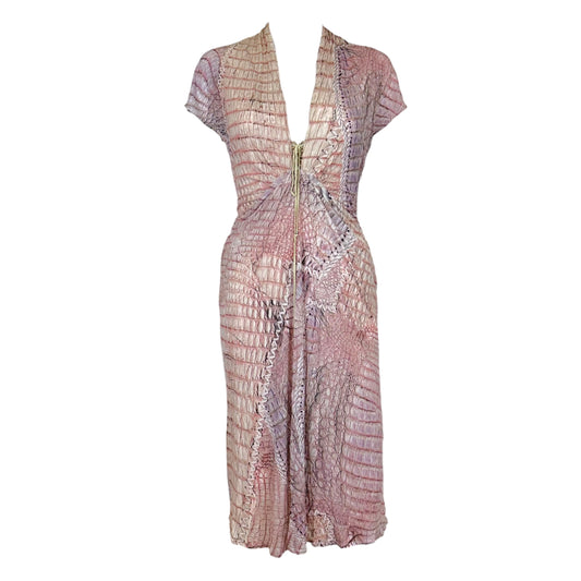 Roberto Cavalli S/S 2011 Pink Croc Print Lace Up Front Midi Dress