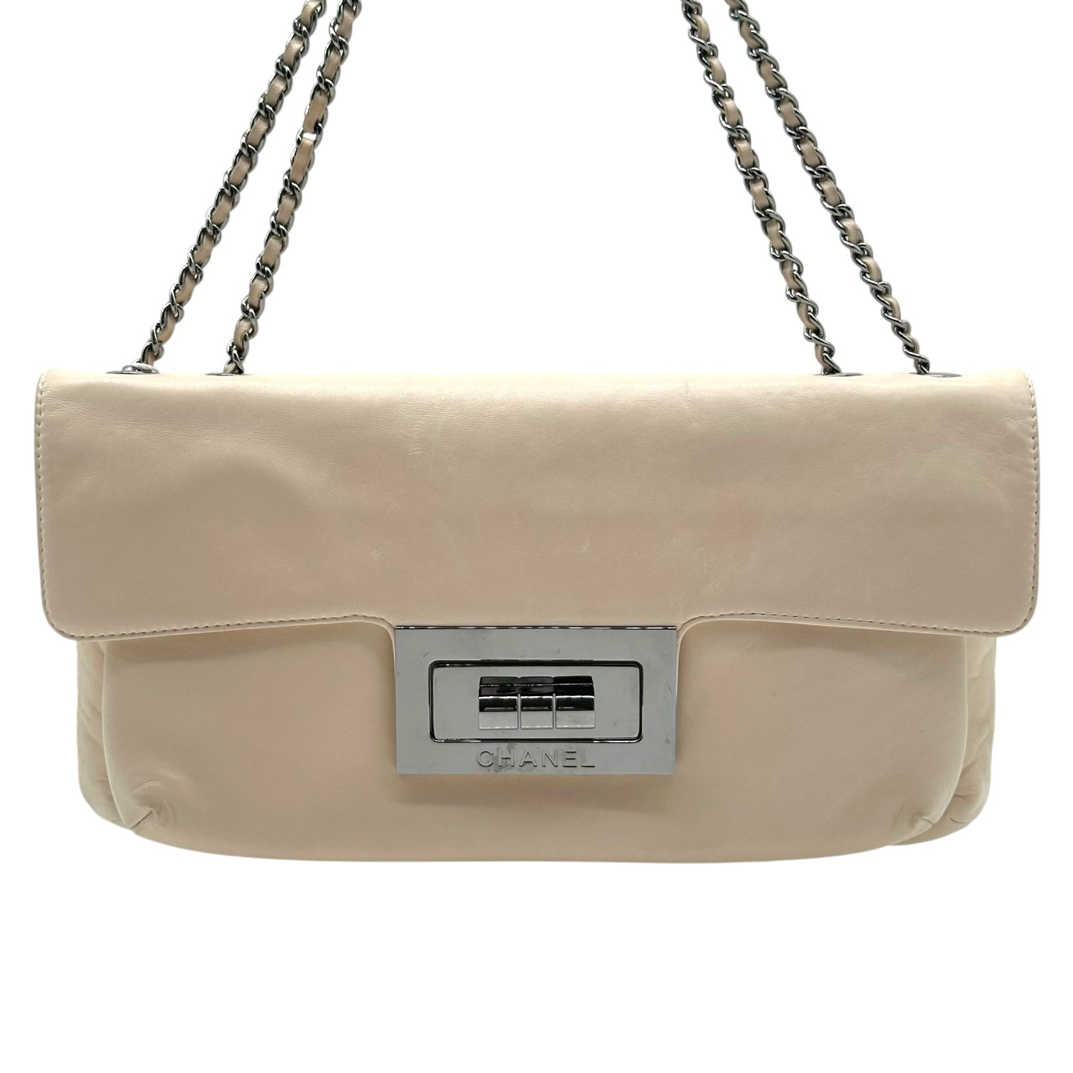 Chanel Ivory Lambskin Leather Turnlock Shoulder Bag