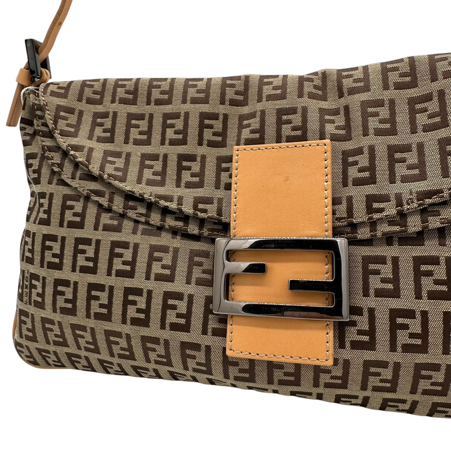 Fendi Tan Zucchino Monogram Fold-Over Baguette Bag - Outfit Repeater
