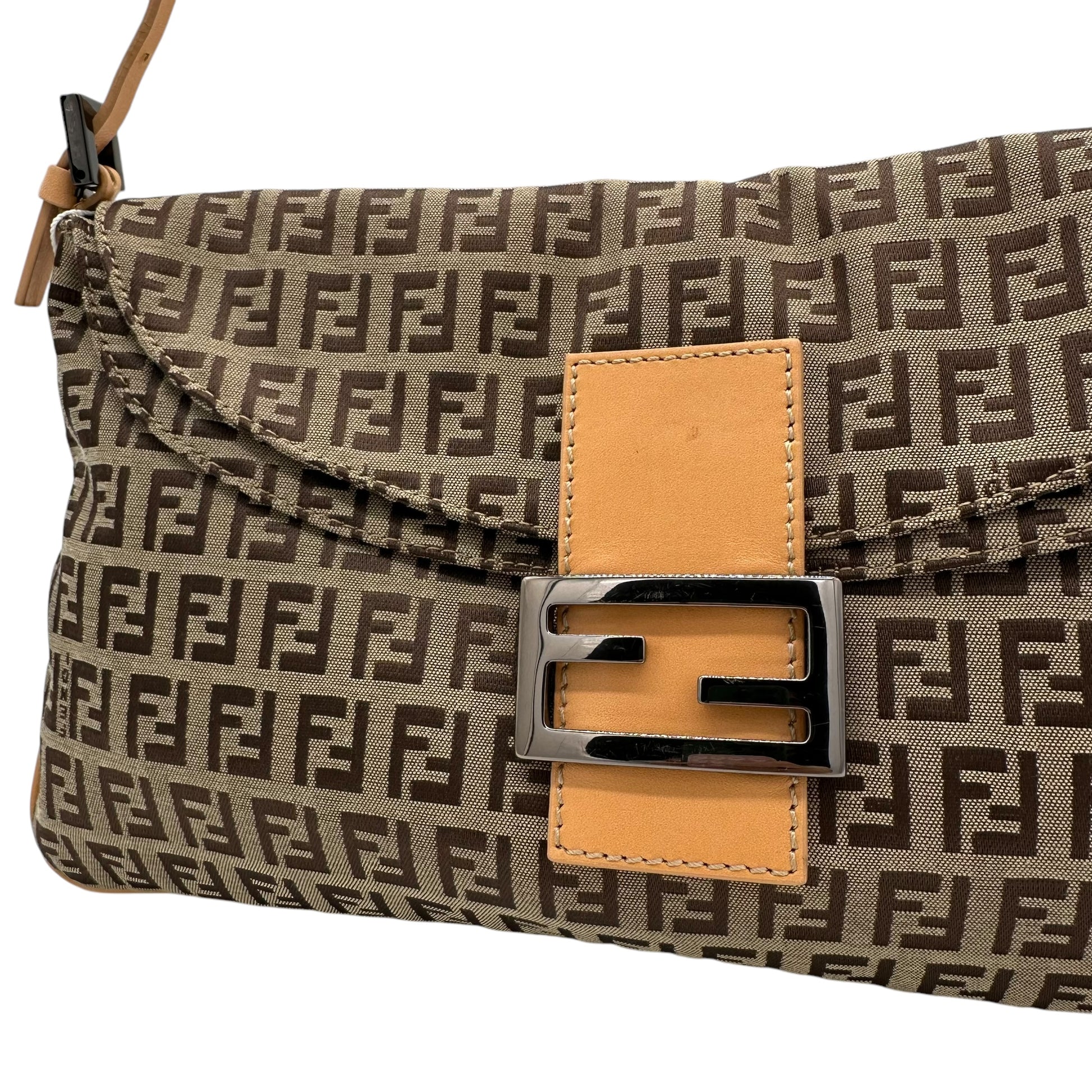 Fendi Tan Zucchino Monogram Fold-Over Baguette Bag - Outfit Repeater