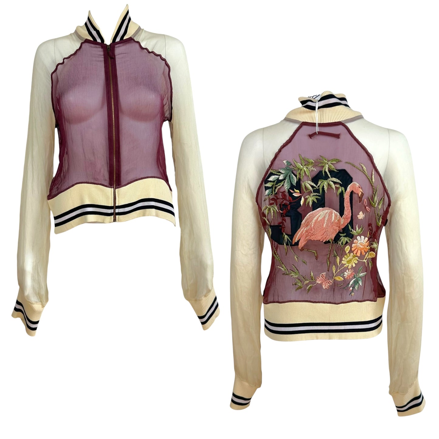 Jean Paul Gaultier Embroidered Sheer Silk Bomber Jacket