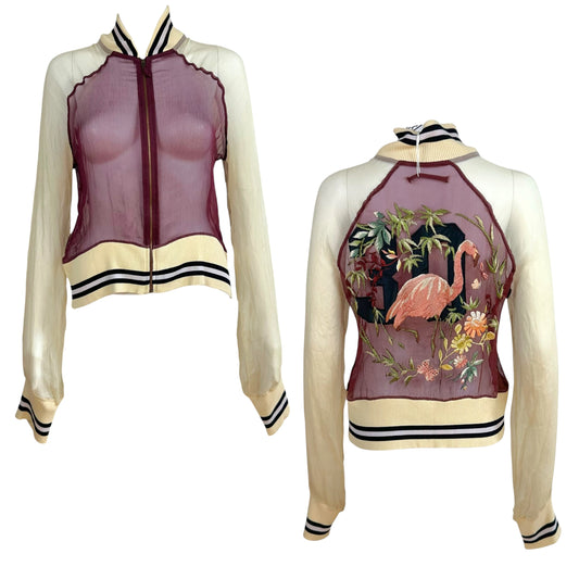 Jean Paul Gaultier Embroidered Sheer Silk Bomber Jacket
