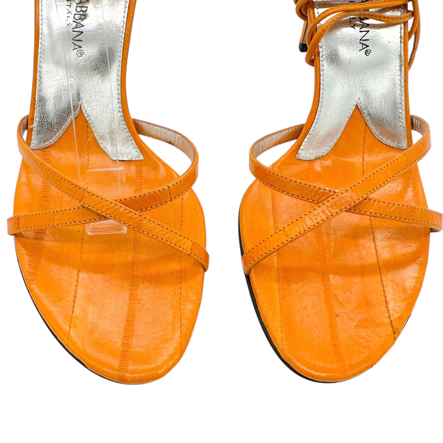 Dolce & Gabbana Orange Eel Leather Wrap Heels