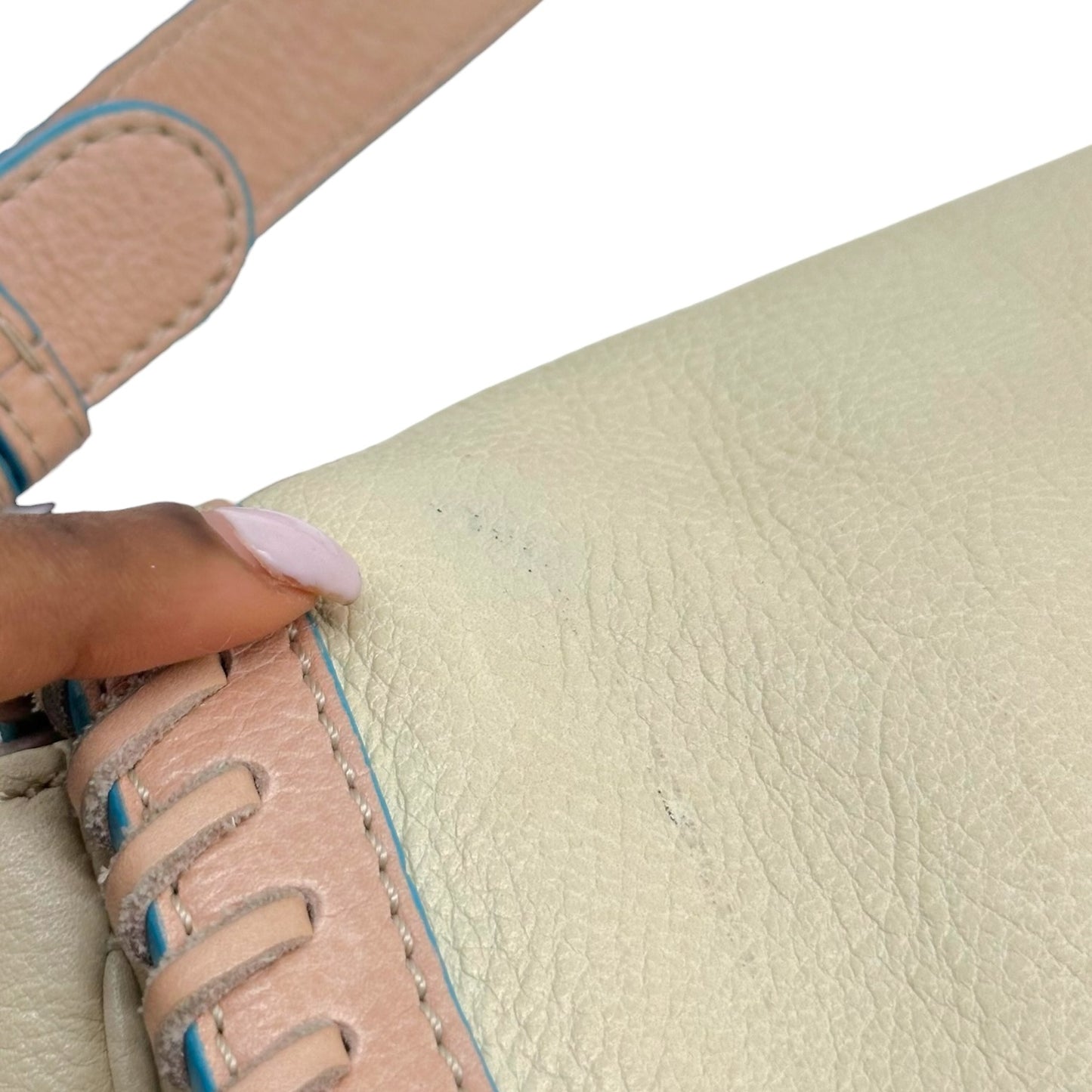 Loewe Shoulder Bag Ivory Pink Blue Whipstitch Trim