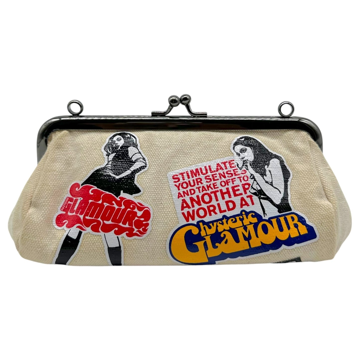 Hysteric Glamour Mini Canvas Logo Sticker Kisslock 2-Way Clutch Bag