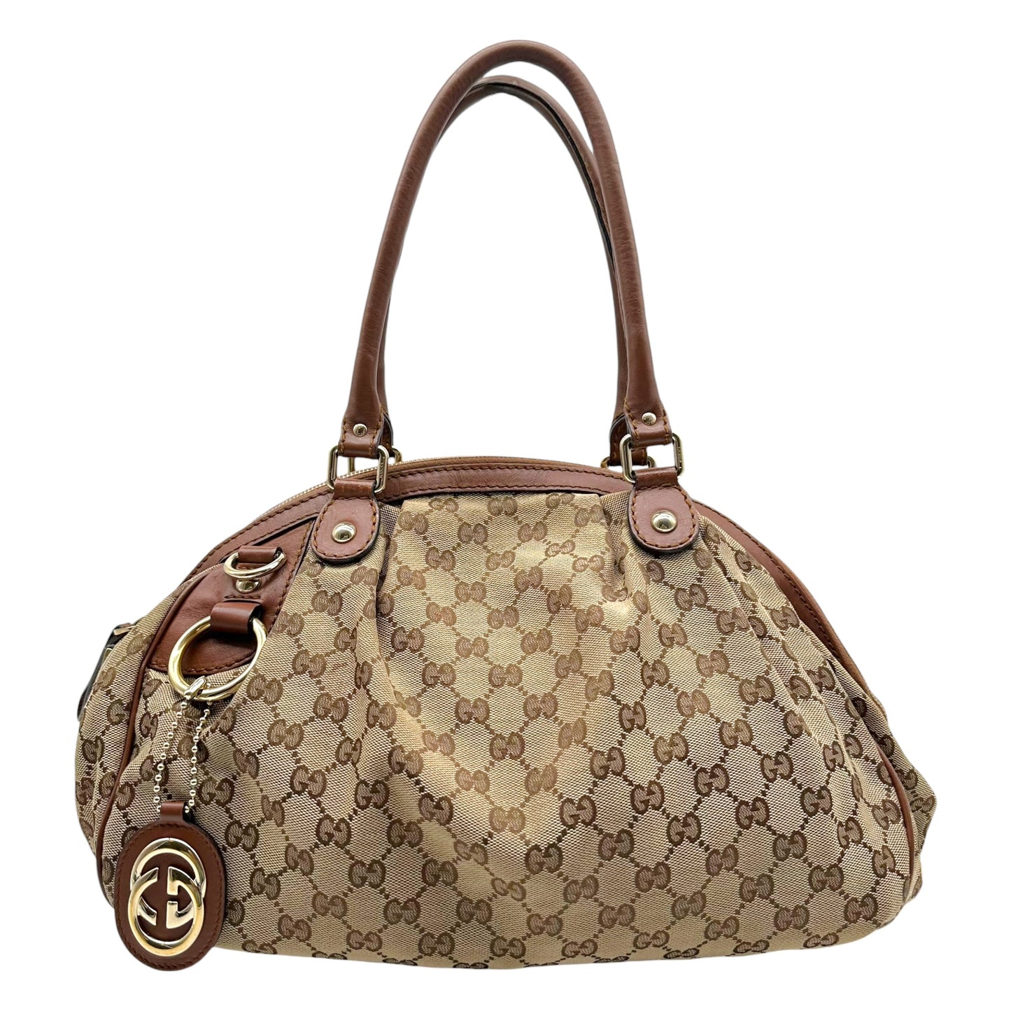 Gucci Tan Monogram & Brown Leather Sukey 2-Way Bag