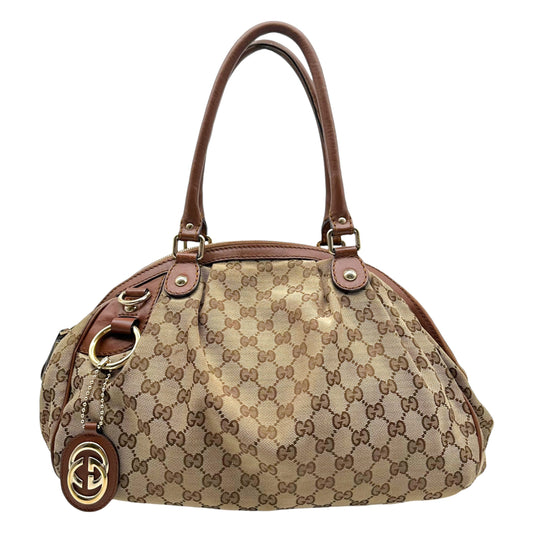 Gucci Tan Monogram & Brown Leather Sukey 2-Way Bag