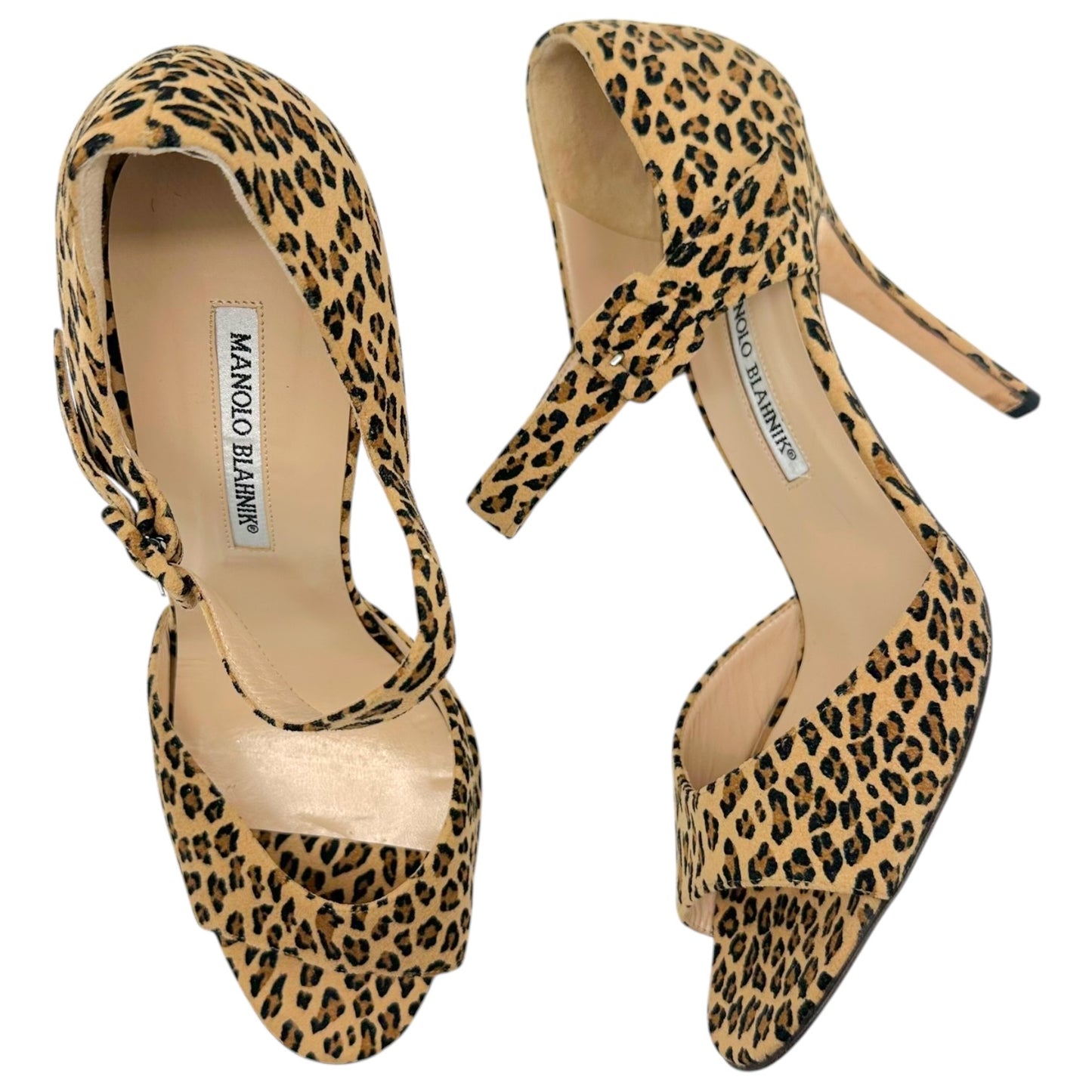Manolo Blahnik Leopard Print Suede Sandal Heels