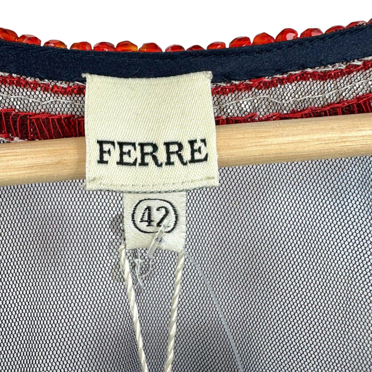Gianfranco Ferre Red & White Sequin Beaded Navy Mesh Cardigan NEW