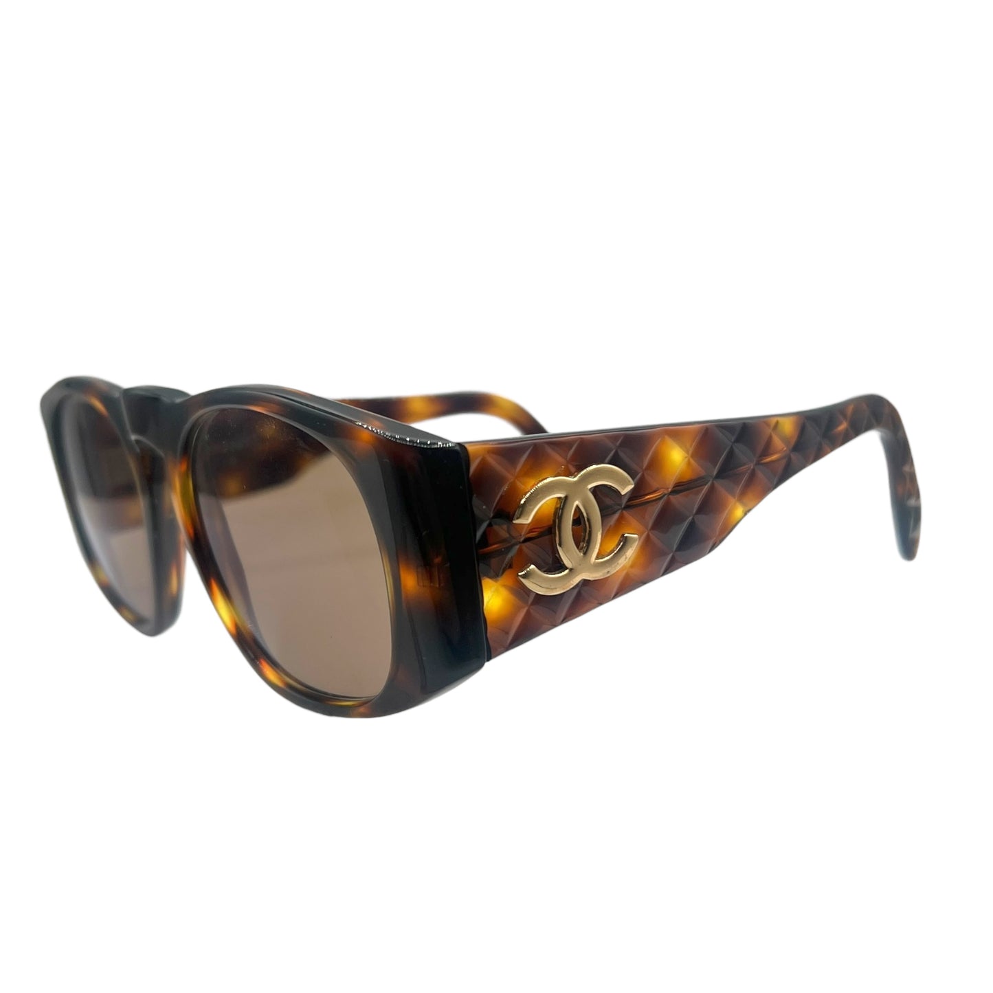 Chanel 90's 01450 Brown Tortoise Matelasse Quilted Sunglasses w/ Case