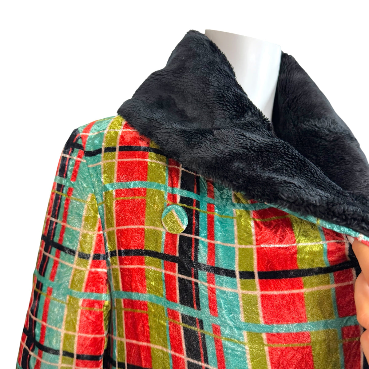 Jean Paul Gaultier S/S 1997 Multicolor Plaid Velvet & Faux Fur Coat