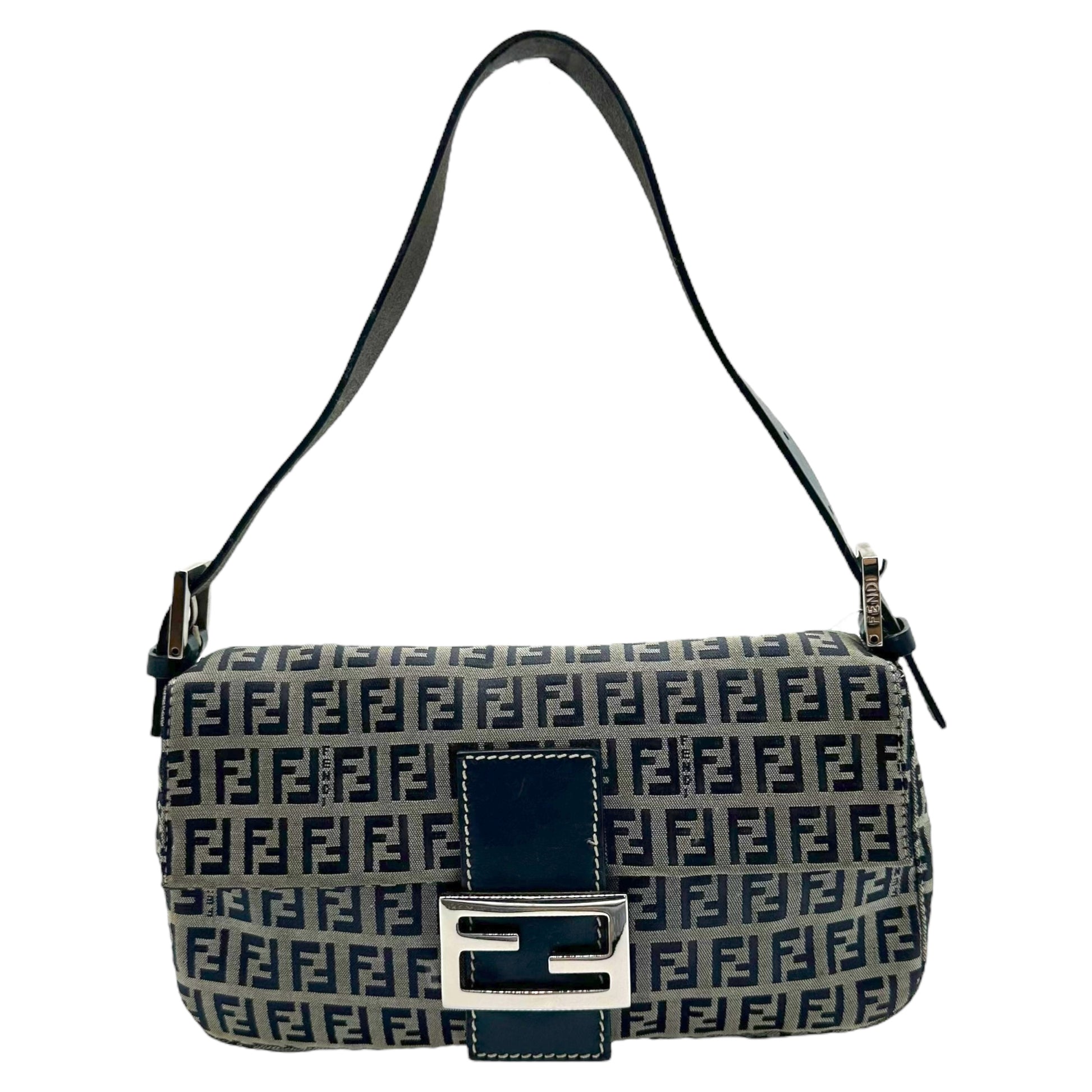 Fendi Navy Blue Zucchino Monogram Baguette Bag - Outfit Repeater