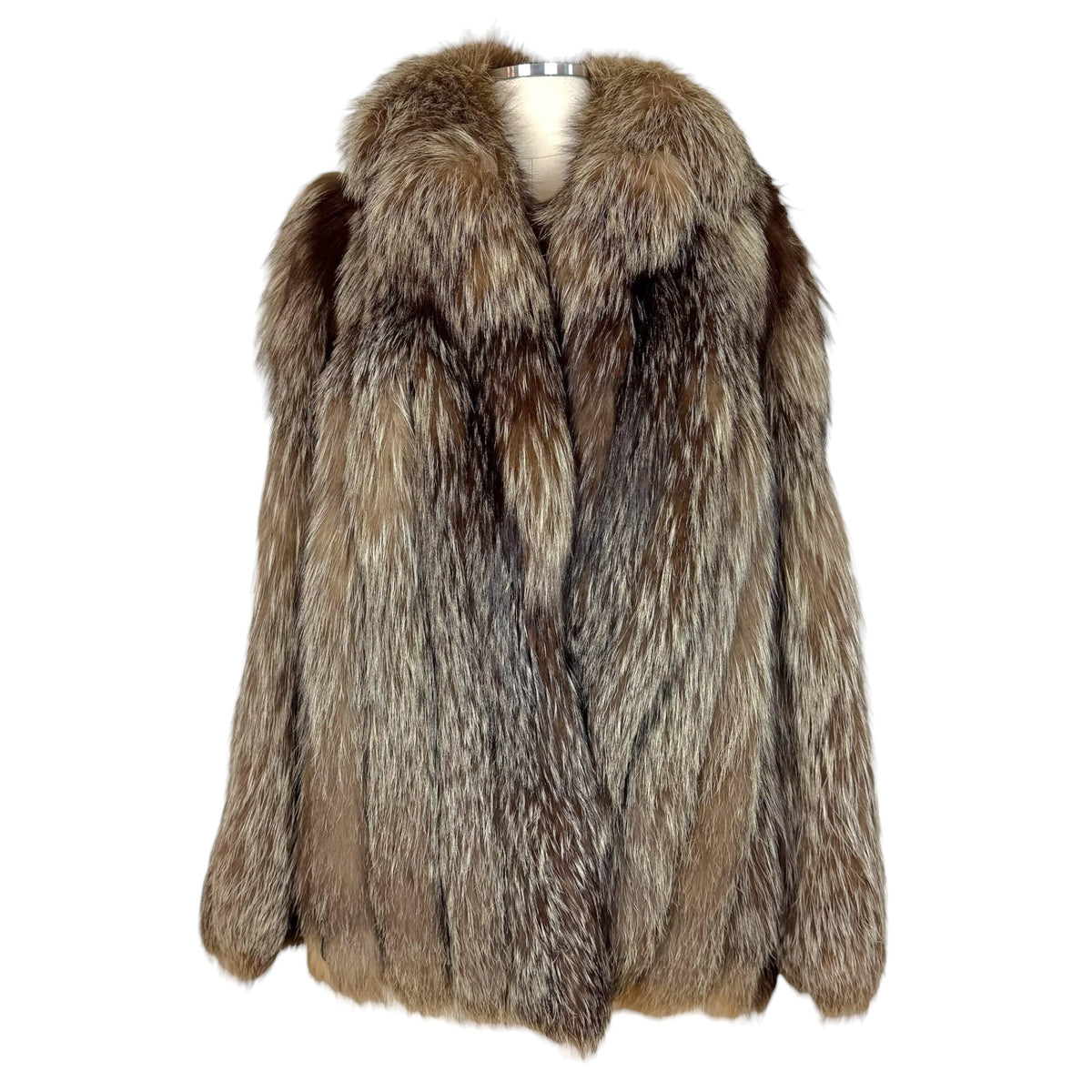 Rotiny Silver Fox Fur Coat Brown Ivory 1990s Vintage