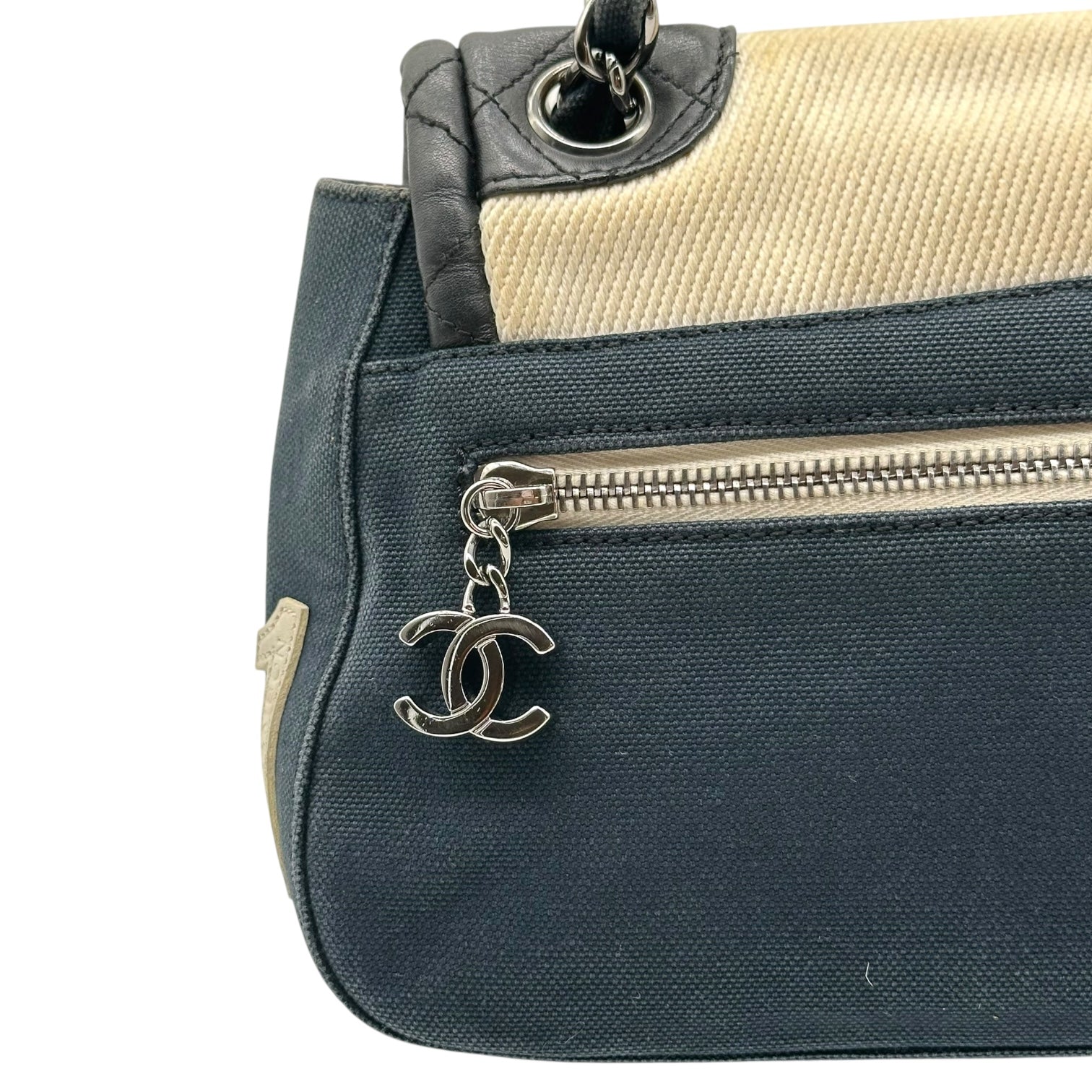 Chanel Sport Navy & Ivory Canvas Mini Flap Bag - Outfit Repeater