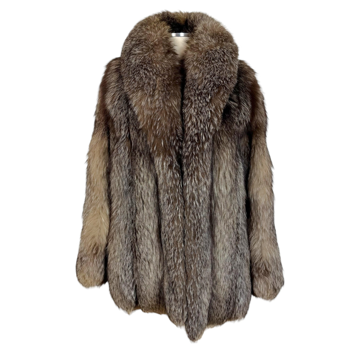 Blue Frost Design Fox Fur Coat Silver Brown Relaxed Fit