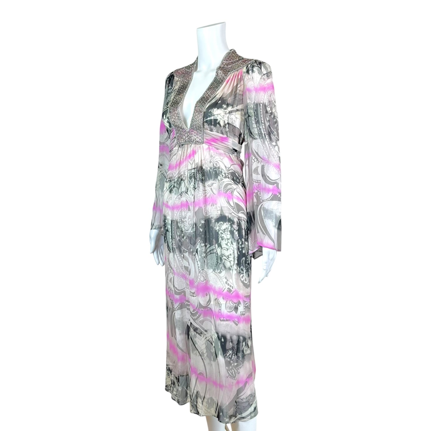 Emilio Pucci Silk Maxi Kaftan Gown Ivory Pink Black