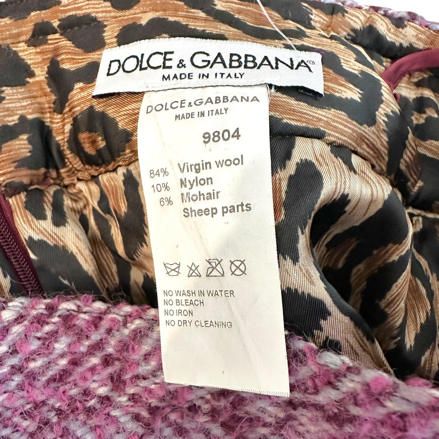 Dolce & Gabbana F/W 2001 Purple Tweed & Leather Midi Skirt
