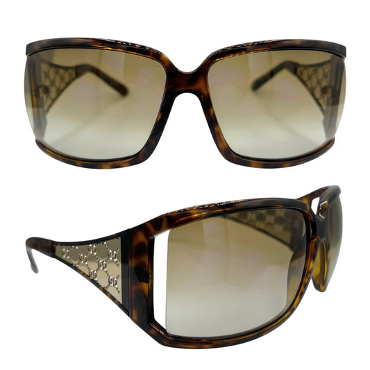 Gucci Tortoise & Gold Monogram Arm Oversized Square Sunglasses GG2999 w/ Case